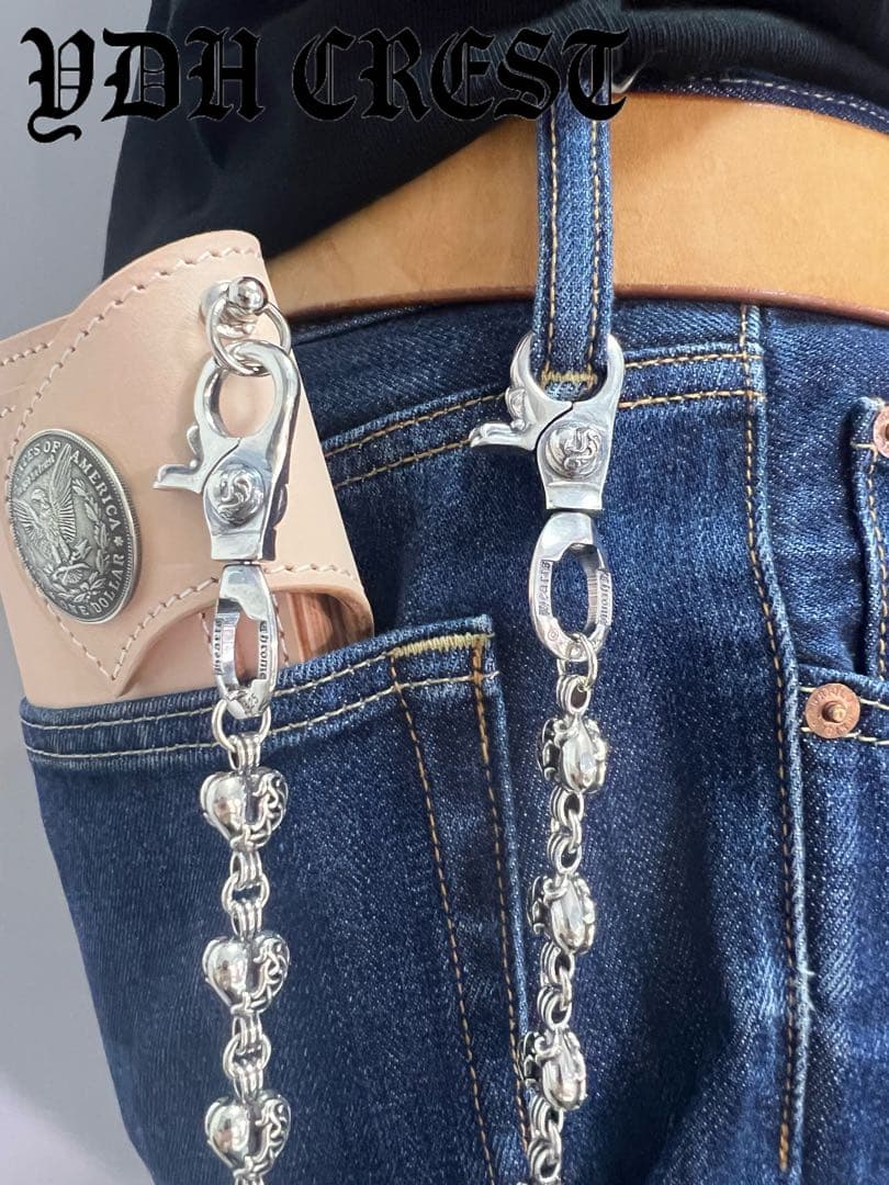 バイカー必須　ウォレット用ハート型　シルバーチェーン　TYPE3　QBKB005