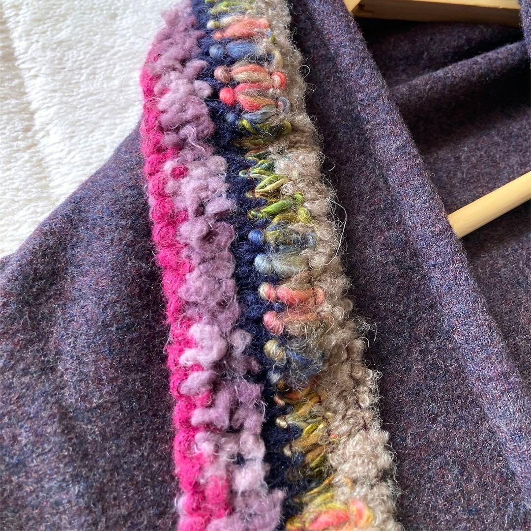 美品 パラスパレス 変形ロングベスト 編み襟 縮絨