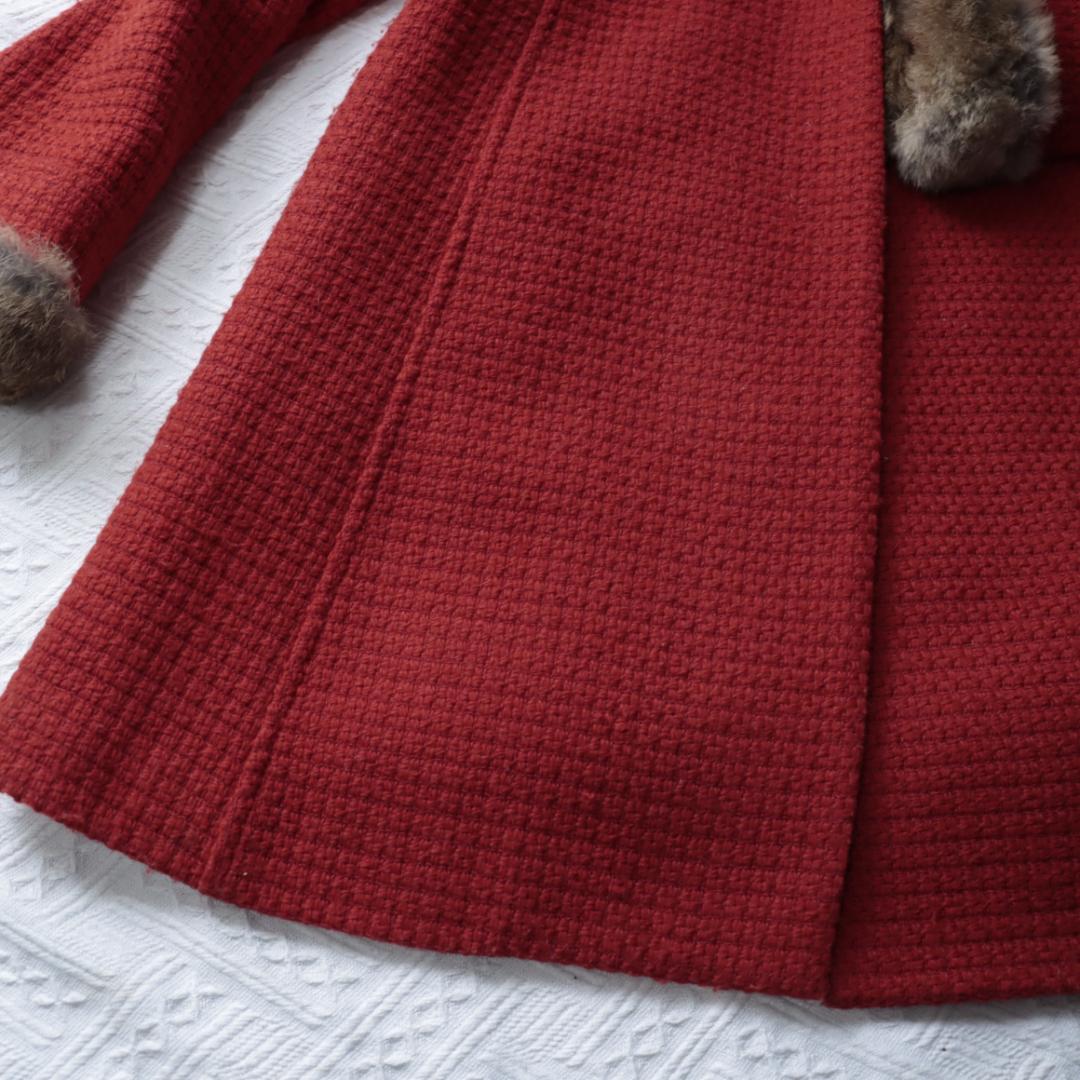 オンワード　高級ツイードジャケット　コート　ラビットリアルファー　ダブルボタン