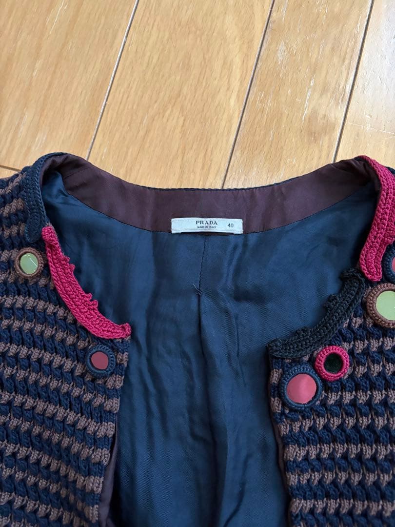 PRADA ノーカラージャケット 40 ネイビー系