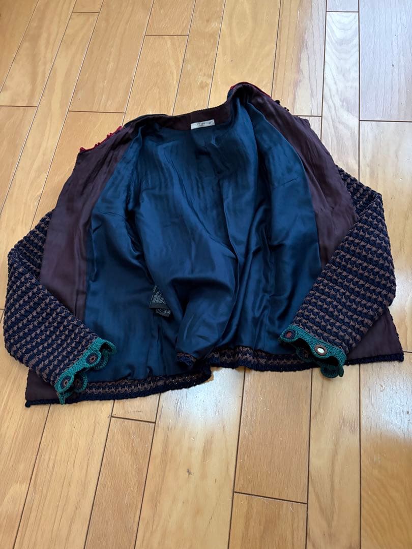 PRADA ノーカラージャケット 40 ネイビー系