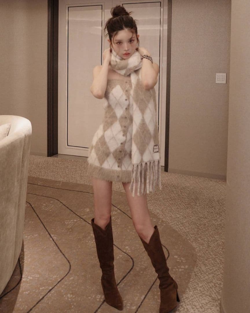 ダーリッチ アーガイルニットアンサンブル ベージュ FREE フリー