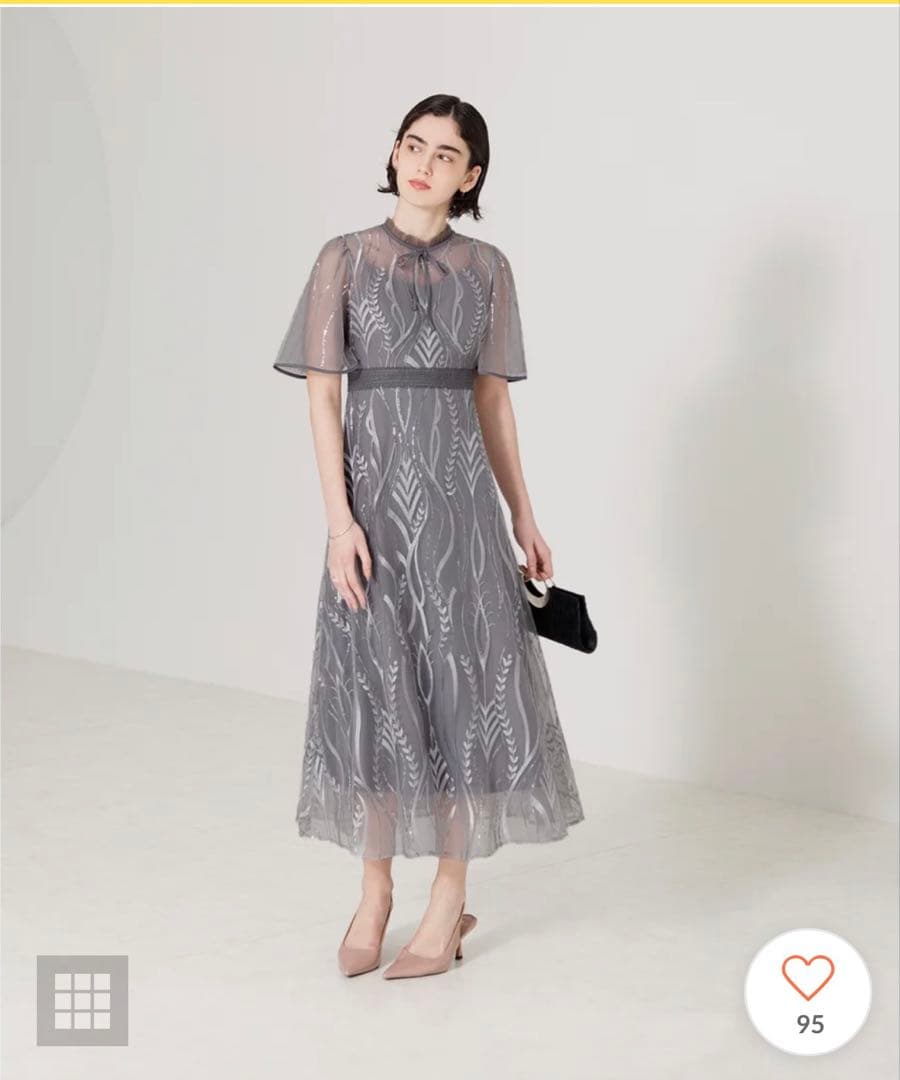 Leja スパンコールししゅうウエストマークリボンプチハイネックロングドレス