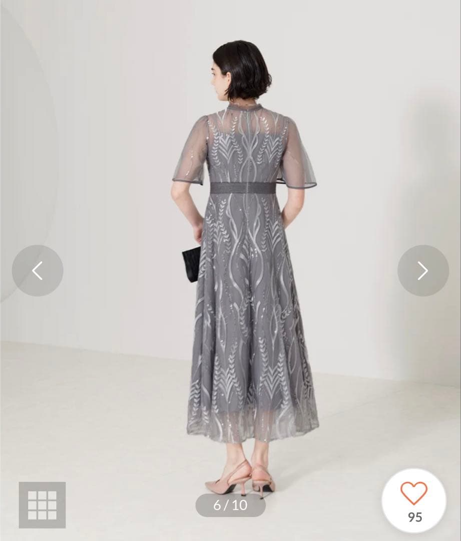 Leja スパンコールししゅうウエストマークリボンプチハイネックロングドレス