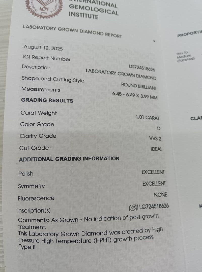 C*a様 ラボグロウンダイヤモンド ネックレス 1.01カラット