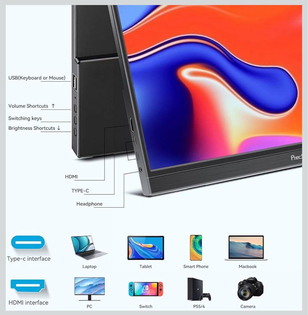 モバイル モニター タッチ スクリーン、15.6 インチ USBC ポータブル