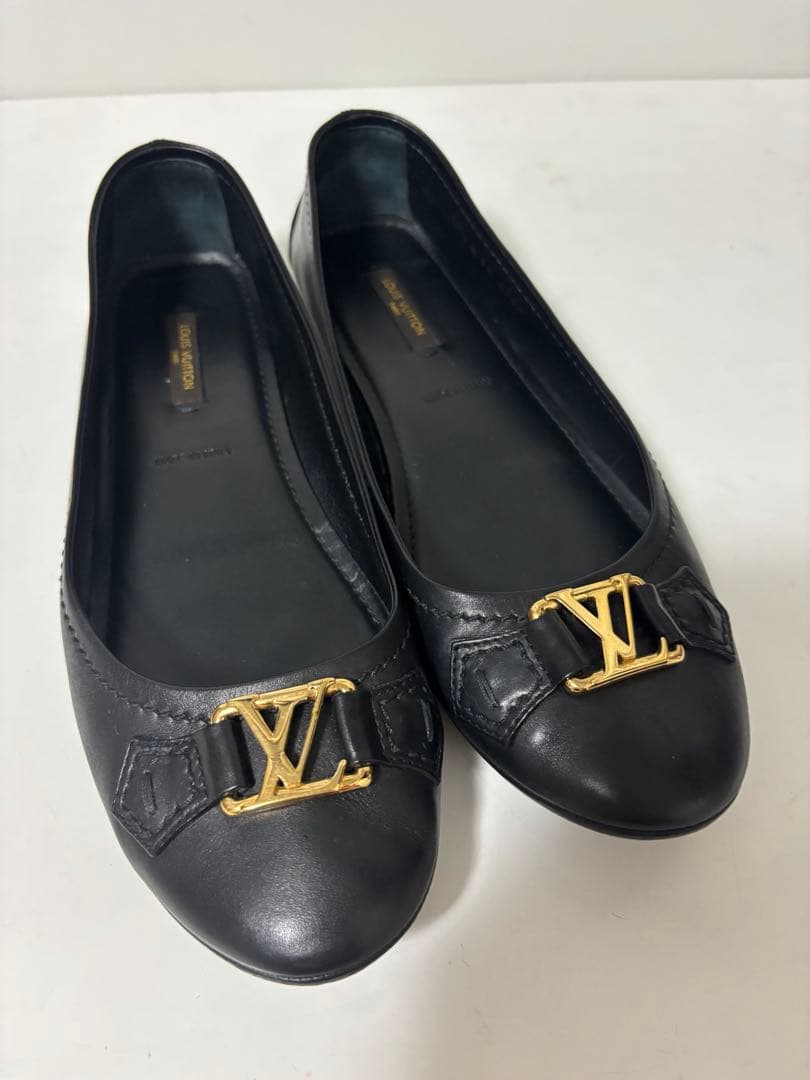 ルイヴィトン　パンプス　LVロゴ　ゴールド　レザー　黒　37 1/2