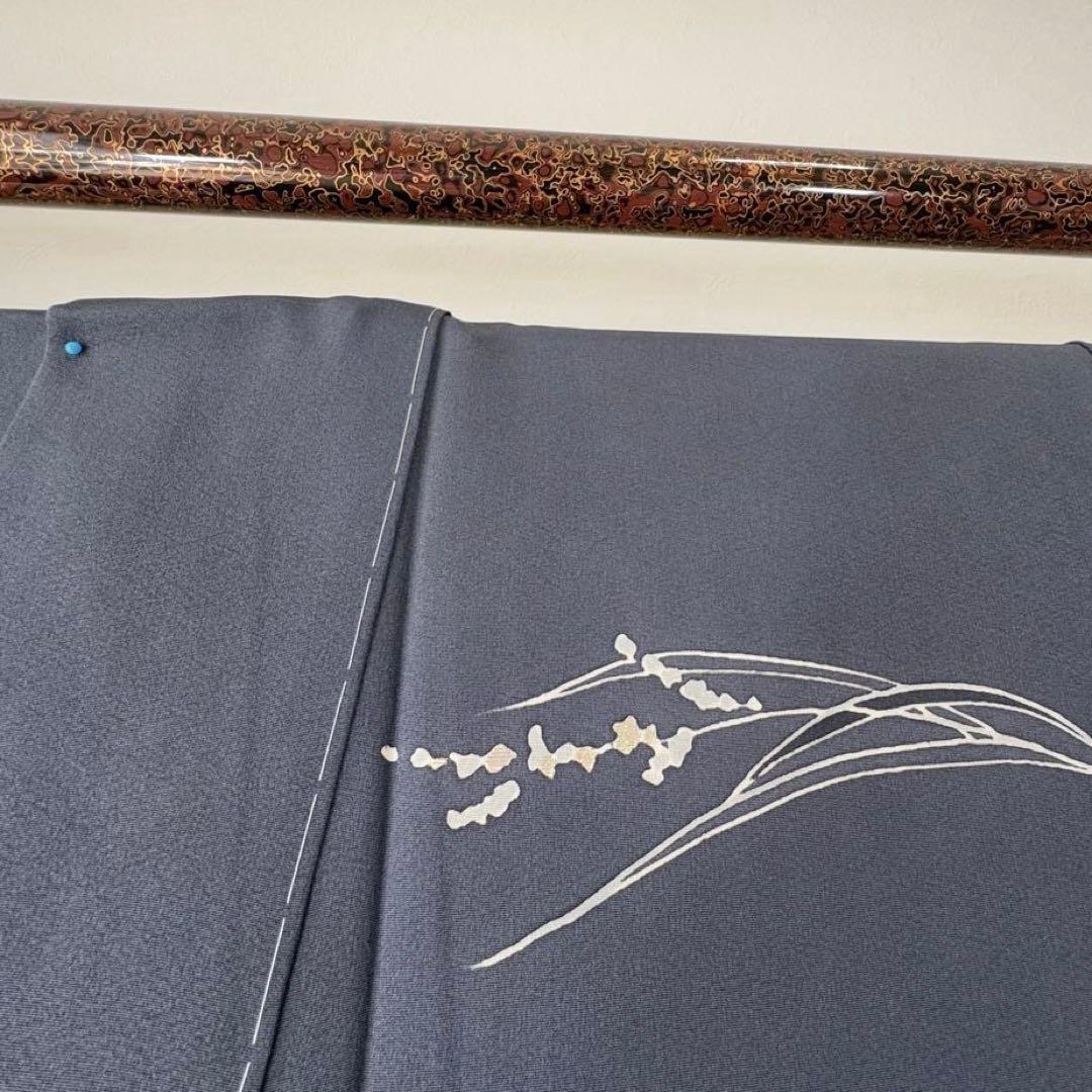 しつけ付き　正絹　袷　現代　広襟　訪問着　着物　165 二代目　山田栄一　紺　青