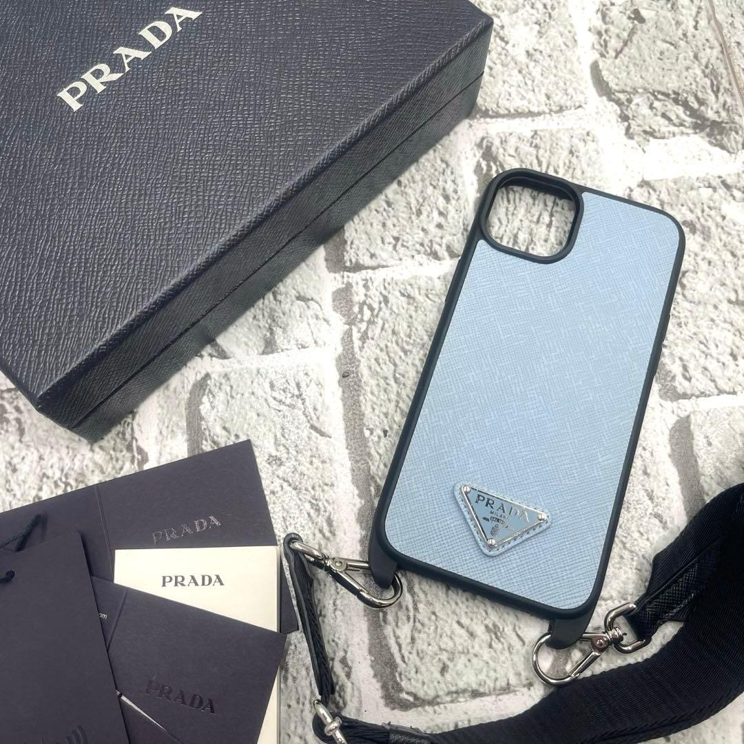 美品付属完備IC搭載✨プラダ iPhone14/15plus 三角 サフィアーノ