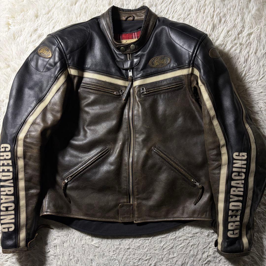 【雰囲気抜群】バイクウェア　プロテクター・ライナー付き　ブラック　本革　3L
