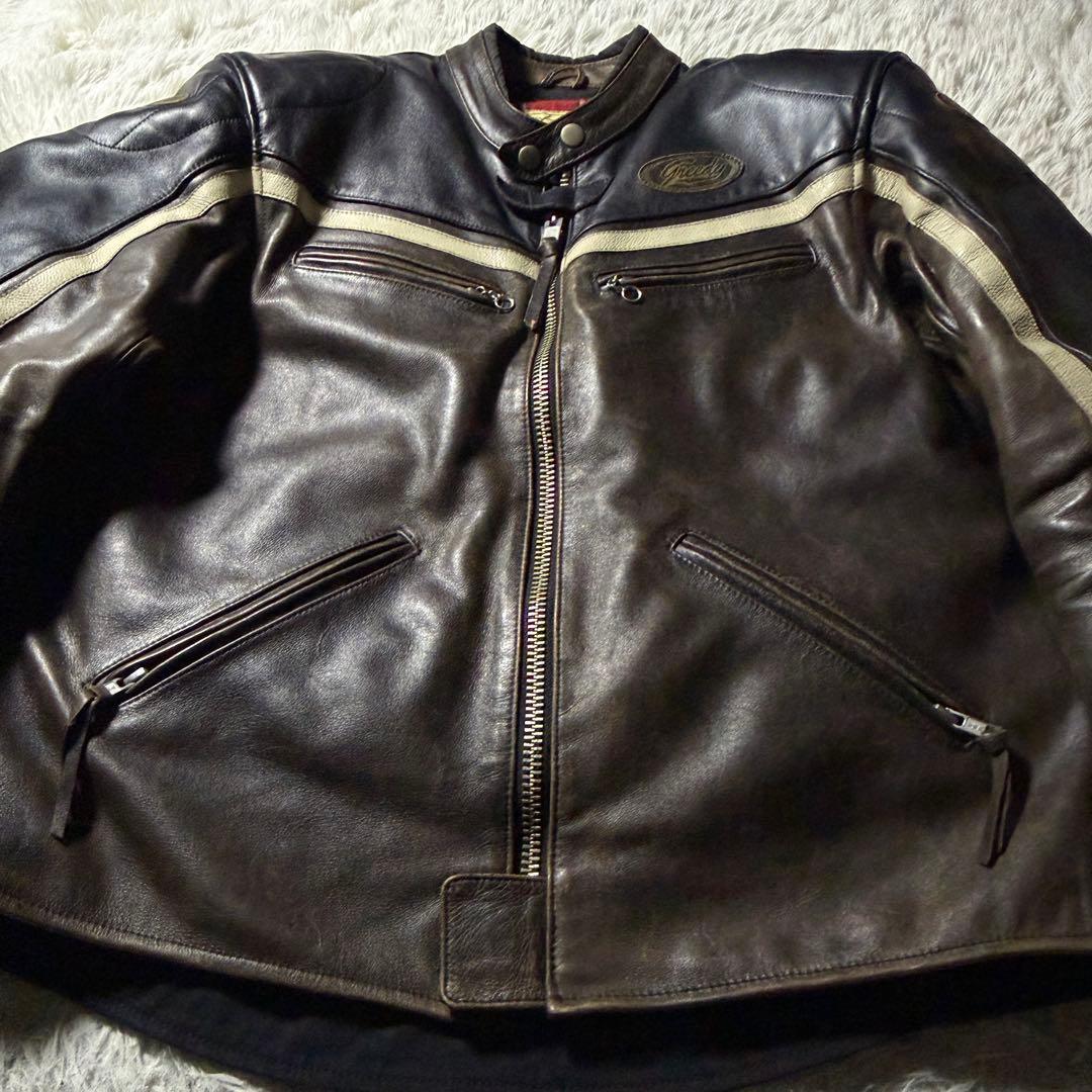 【雰囲気抜群】バイクウェア　プロテクター・ライナー付き　ブラック　本革　3L