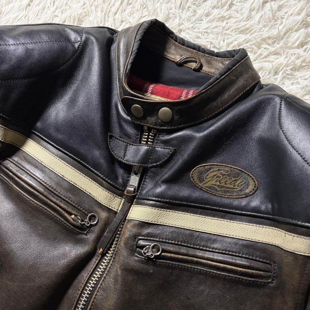 【雰囲気抜群】バイクウェア　プロテクター・ライナー付き　ブラック　本革　3L