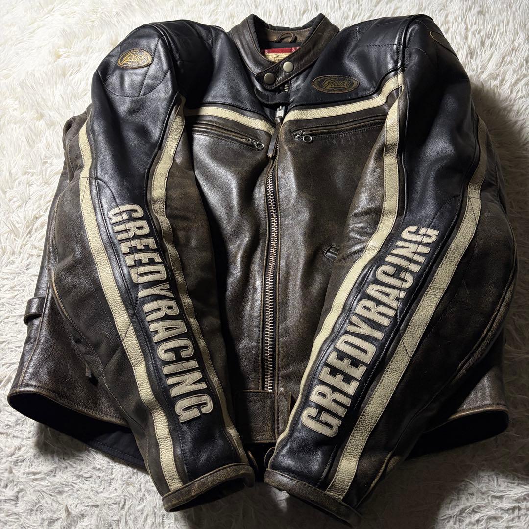 【雰囲気抜群】バイクウェア　プロテクター・ライナー付き　ブラック　本革　3L
