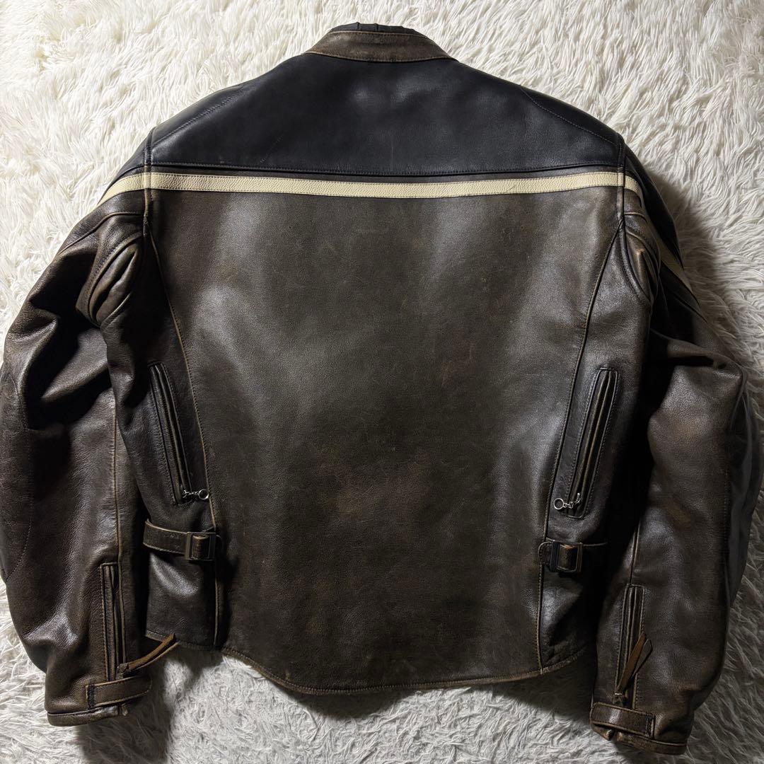 【雰囲気抜群】バイクウェア　プロテクター・ライナー付き　ブラック　本革　3L