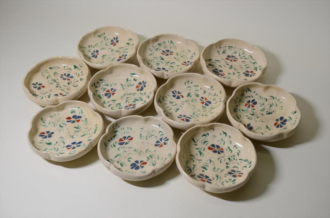 明治時代　京焼　色絵花唐草小皿　骨董品　アンティーク　食器