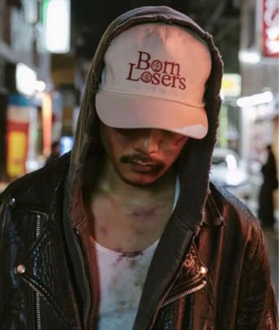 山田蓮　Born Losers 刺繍ロゴ キャップ ホワイト　古着　cap