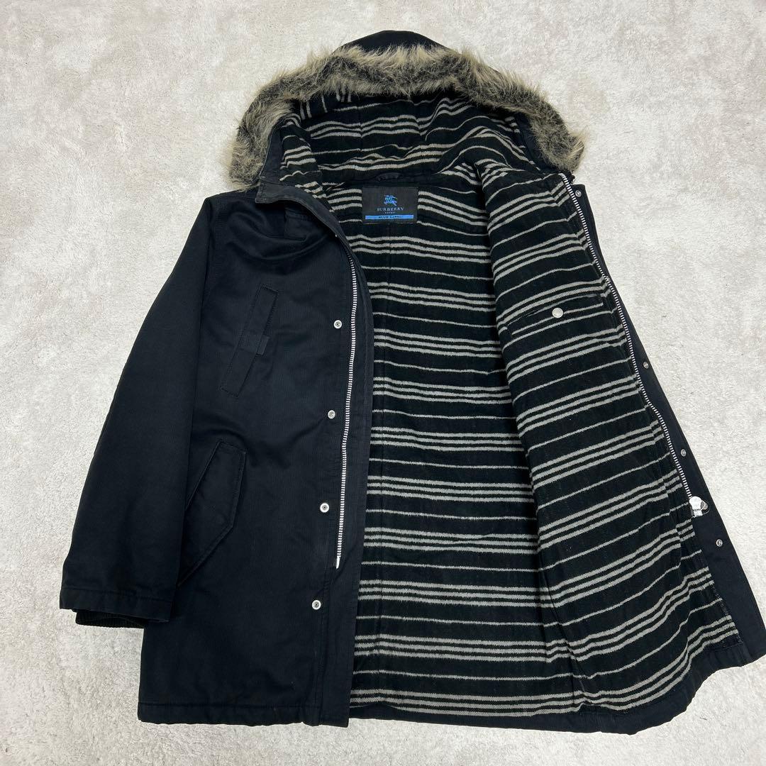 ♦︎バーバリーブルーレーベル♦︎メンズ♦︎ファー付きブラック♦︎ミリタリーコート♦︎N3B
