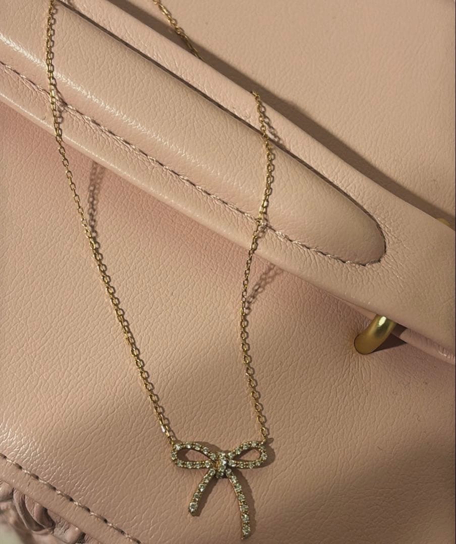 ダイヤモンド リボン ネックレスk18PG 0.20カラット ゴールド