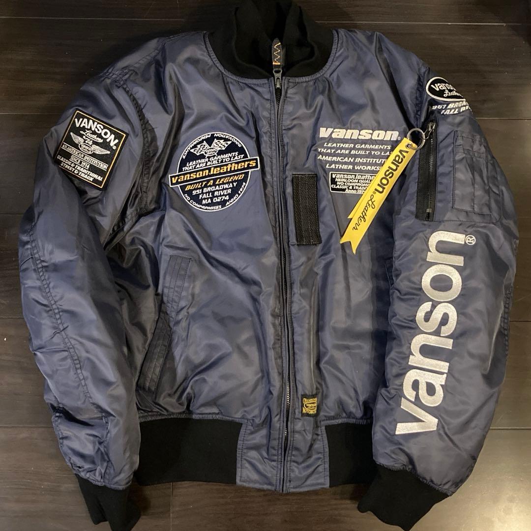 【美品】バンソンVSE25102W バイクウェア MA-1 グレー/ホワイト L