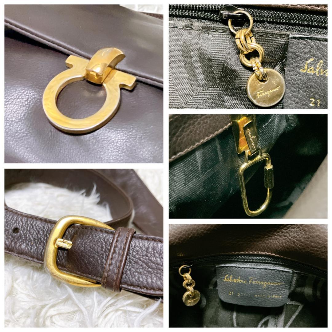サルヴァトーレフェラガモ ガンチーニ レザーショルダーバッグ ゴールド金具