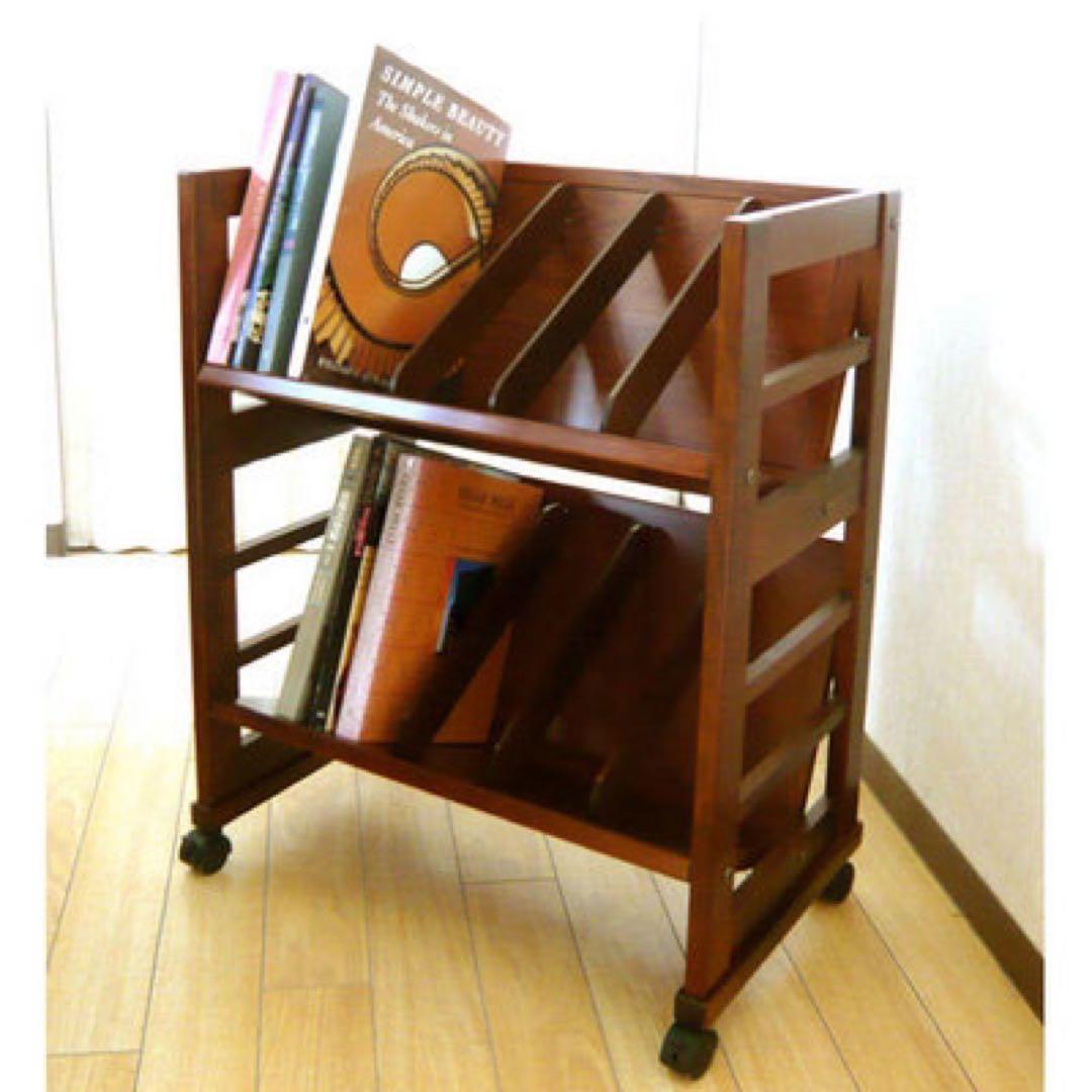 豊岡クラフト　木製 2段本棚 キャスター付き　ライトブラウン