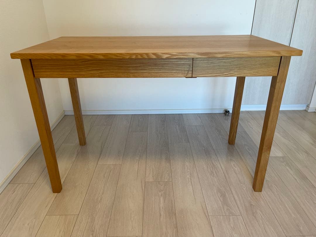 美品 無印良品 タモ材デスク 学習机 木製机 引き出し付 110×50cm