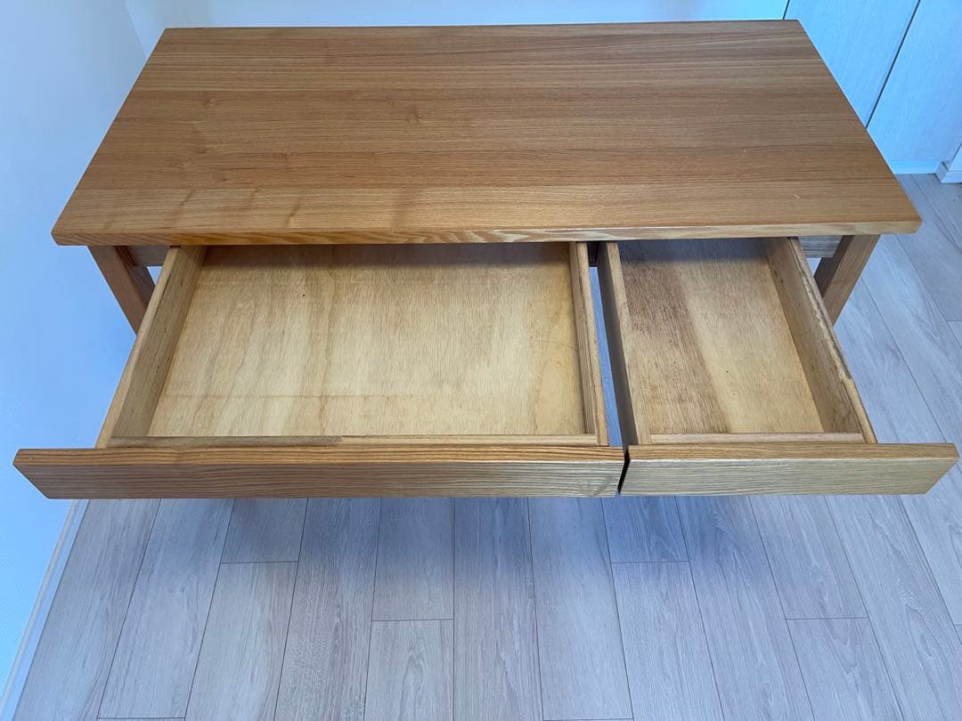 美品 無印良品 タモ材デスク 学習机 木製机 引き出し付 110×50cm