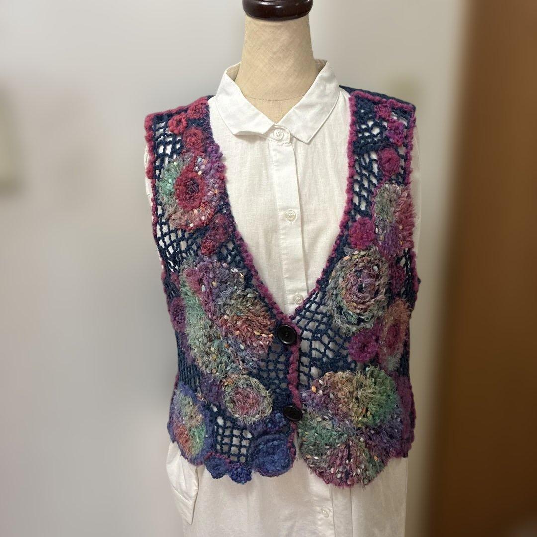 M＆kyoko 多色花柄モチーフニットベスト（美品）
