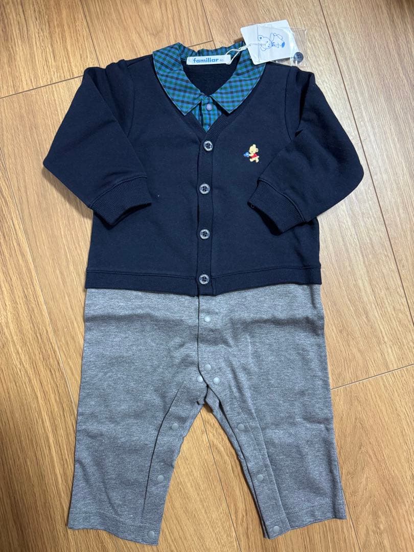 【新品】familiar カーディガン風ロンパース 80