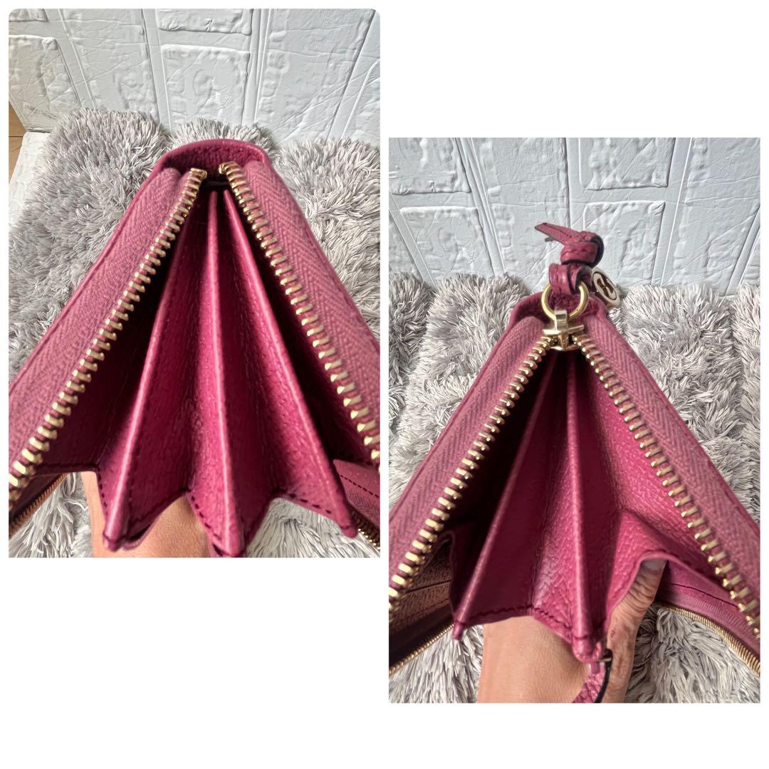 良品✨GUCCI ラウンドジップ　GGキャンバス ラパープル　長財布　ロゴ金具