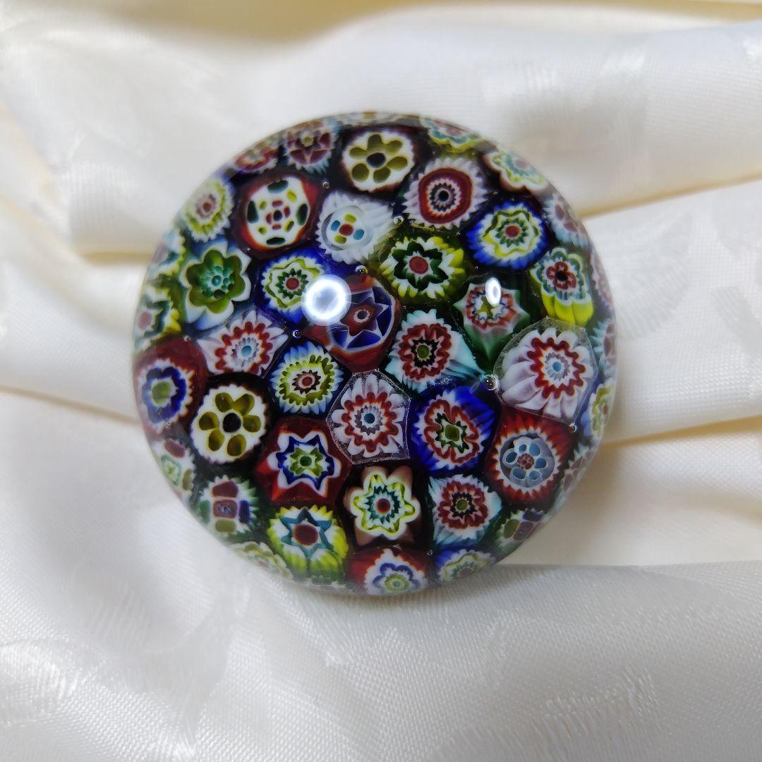 【ヴィンテージ】MURANO ガラスペーパーウエイト　ミルフィオリ　（千の花）