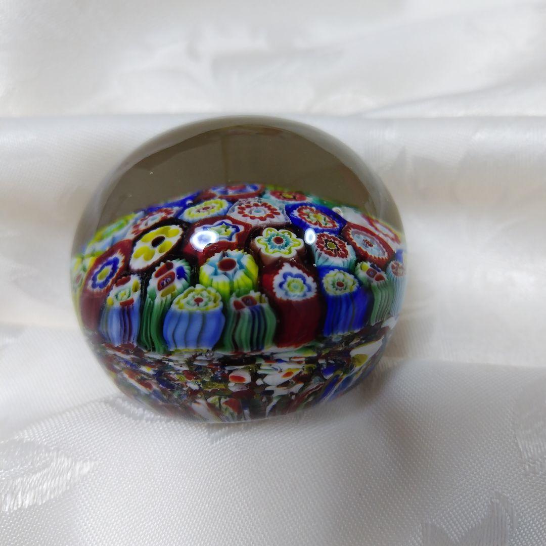 【ヴィンテージ】MURANO ガラスペーパーウエイト　ミルフィオリ　（千の花）