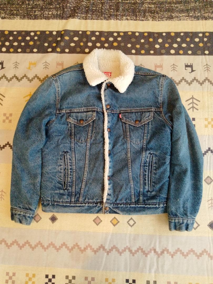 ビンテージ80年代リーバイス71608-0216デニムボア付きJKT42LONG