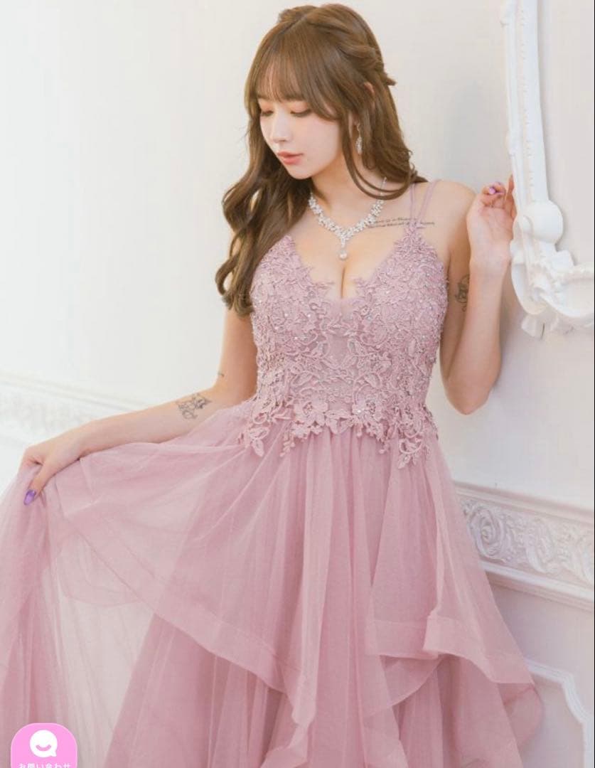 Tika ピンク レース装飾 ロングドレス S