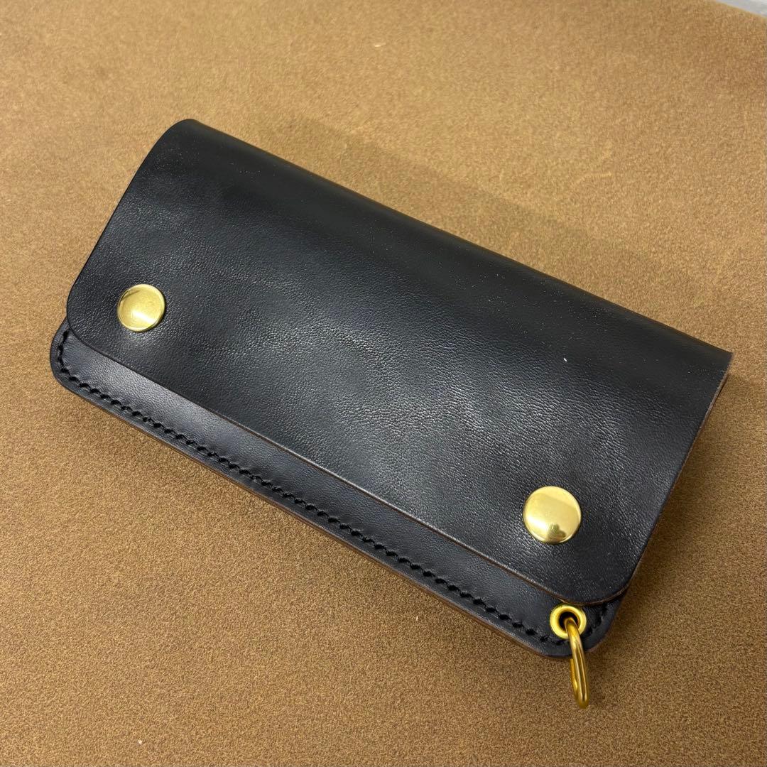 【babaggio】ホースバット　トラッカーウォレット　黒　茶心　3層