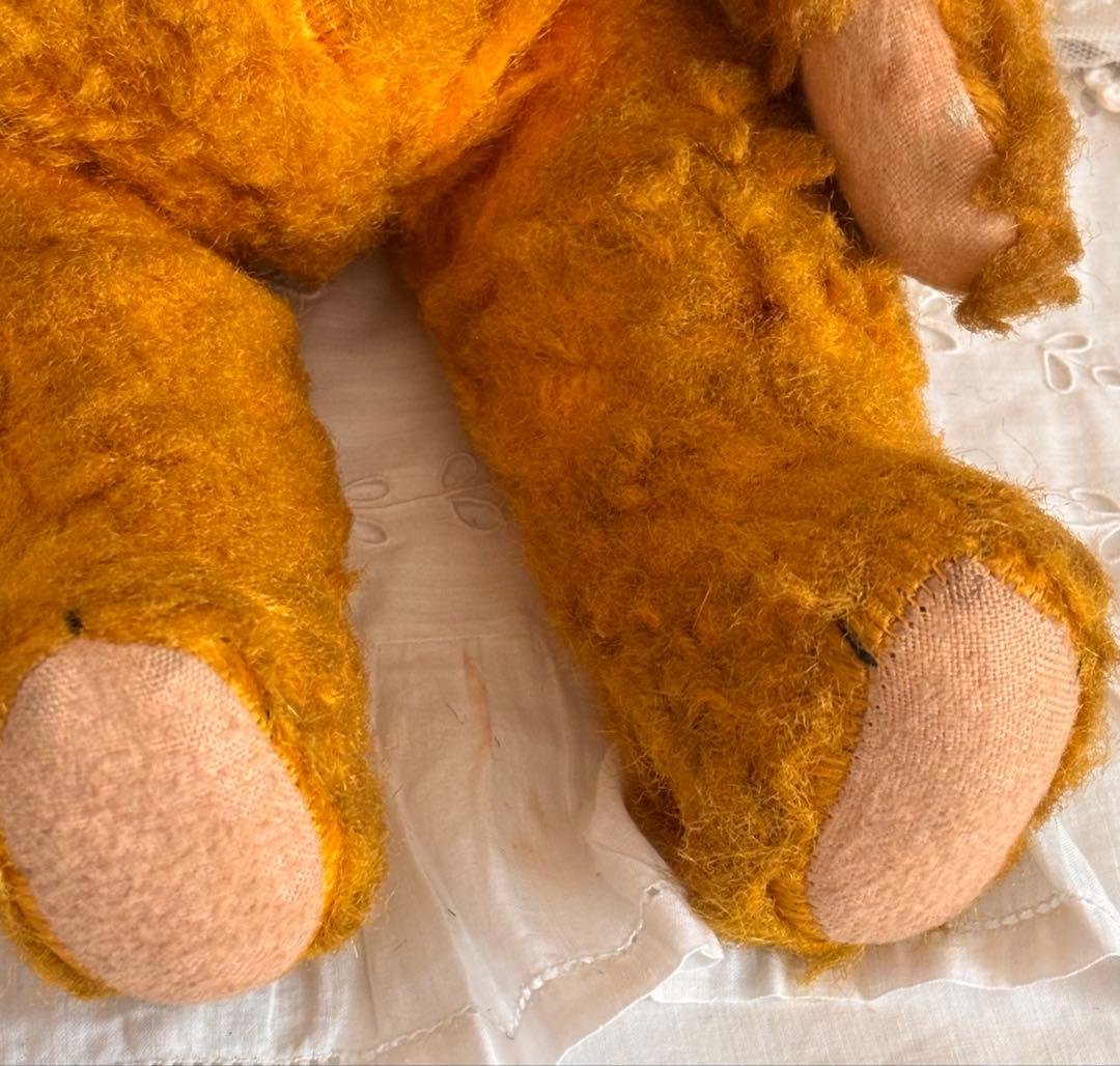 最終ʕ•ᴥ•ʔ アンティークベア　ボネエプロン付き　アンティークテディベア