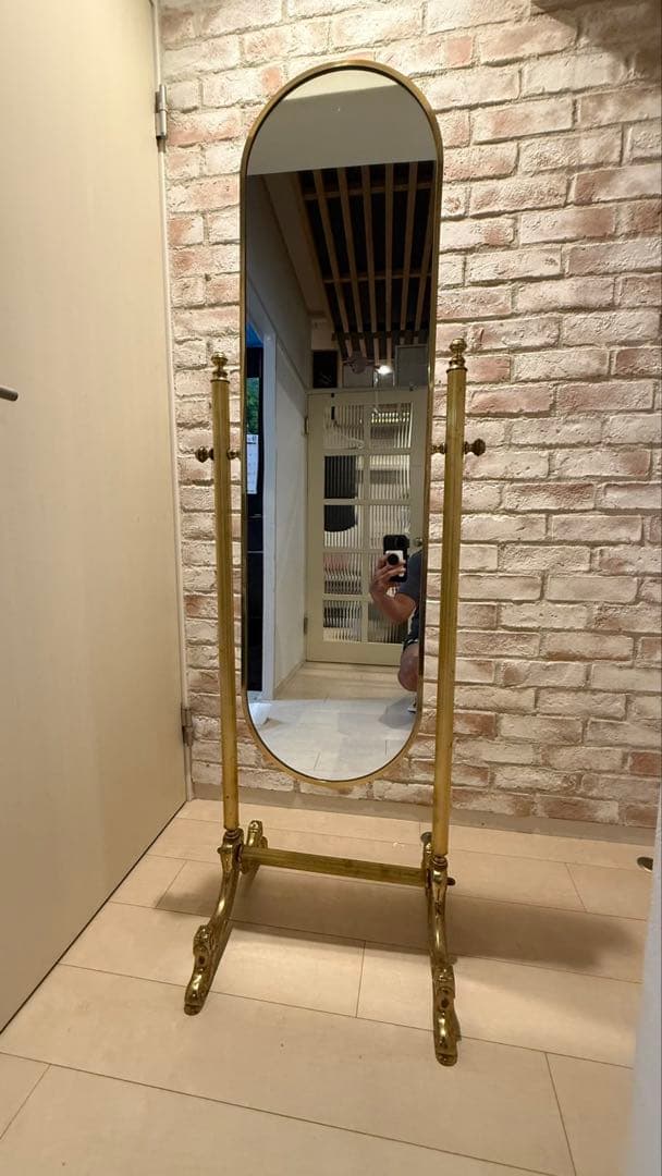 1970年代ヴィンテージ調？真鍮製スタンドミラー