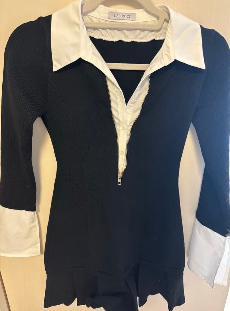 LIP SERVICE リップサービス フロントZIPニットプリーツワンピース