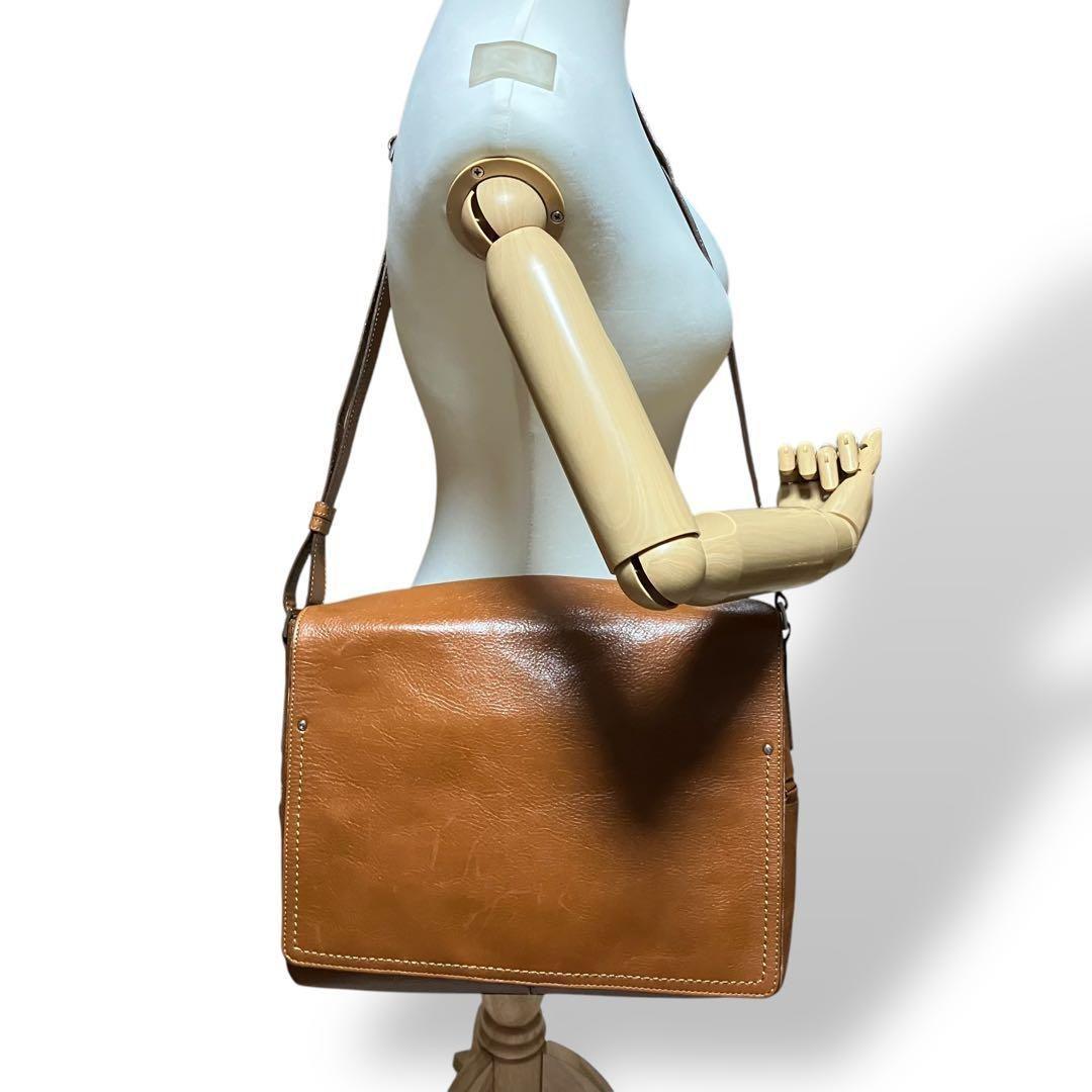 美品 1989 土屋鞄 メッセンジャーバッグ フラップ レザー ブラウン A4