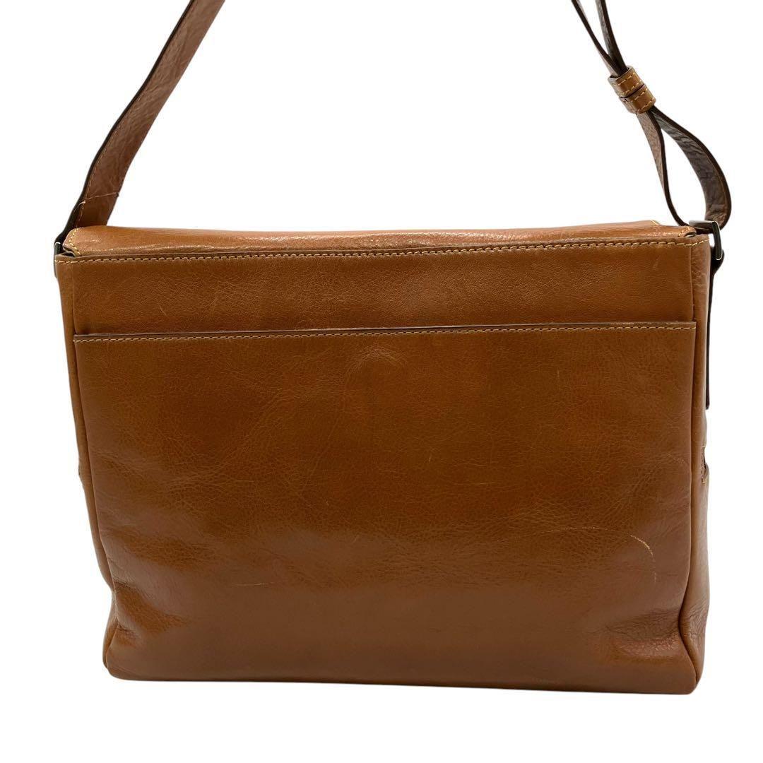 美品 1989 土屋鞄 メッセンジャーバッグ フラップ レザー ブラウン A4