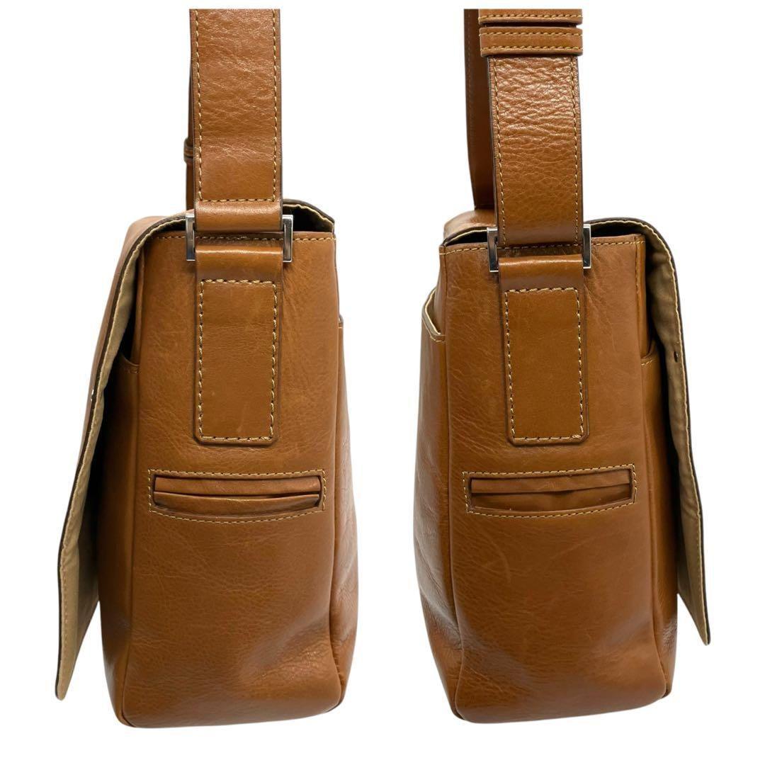 美品 1989 土屋鞄 メッセンジャーバッグ フラップ レザー ブラウン A4