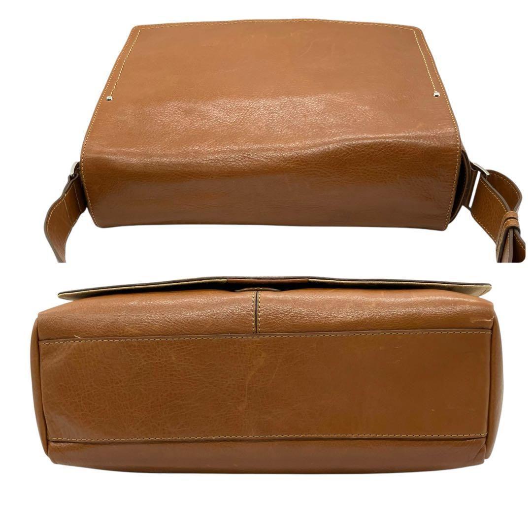 美品 1989 土屋鞄 メッセンジャーバッグ フラップ レザー ブラウン A4