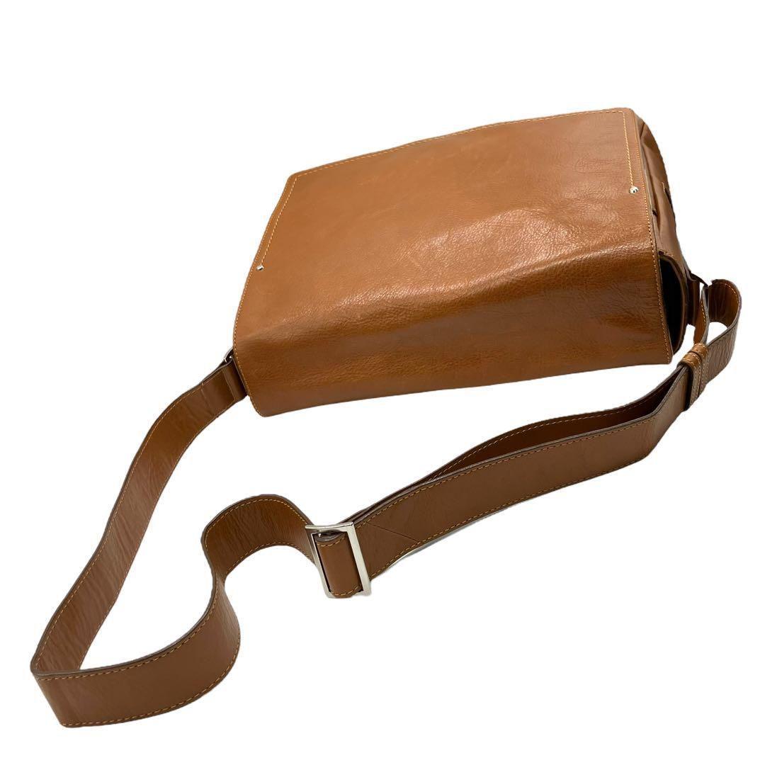 美品 1989 土屋鞄 メッセンジャーバッグ フラップ レザー ブラウン A4