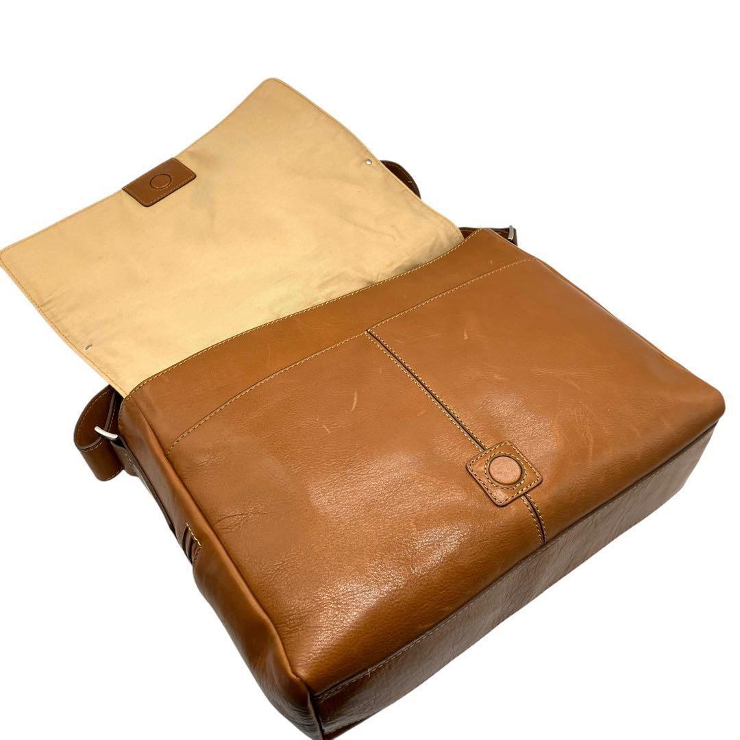 美品 1989 土屋鞄 メッセンジャーバッグ フラップ レザー ブラウン A4