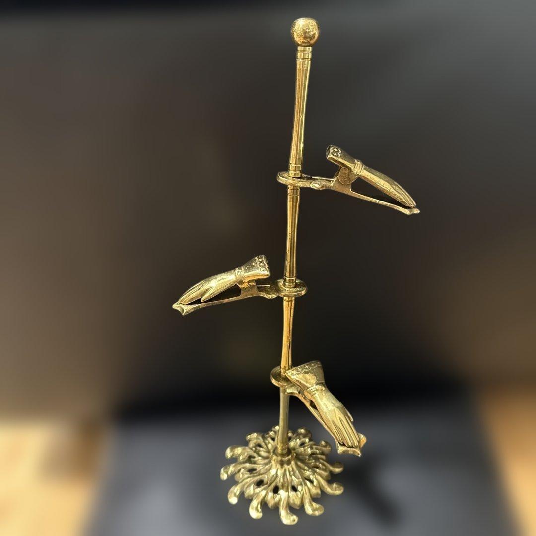 ニ*ン様 アンティーク　真鍮製ハンドクリップスタンドオブジェ