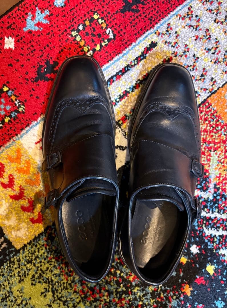 ECCO ブラック ダブルモンクストラップシューズ