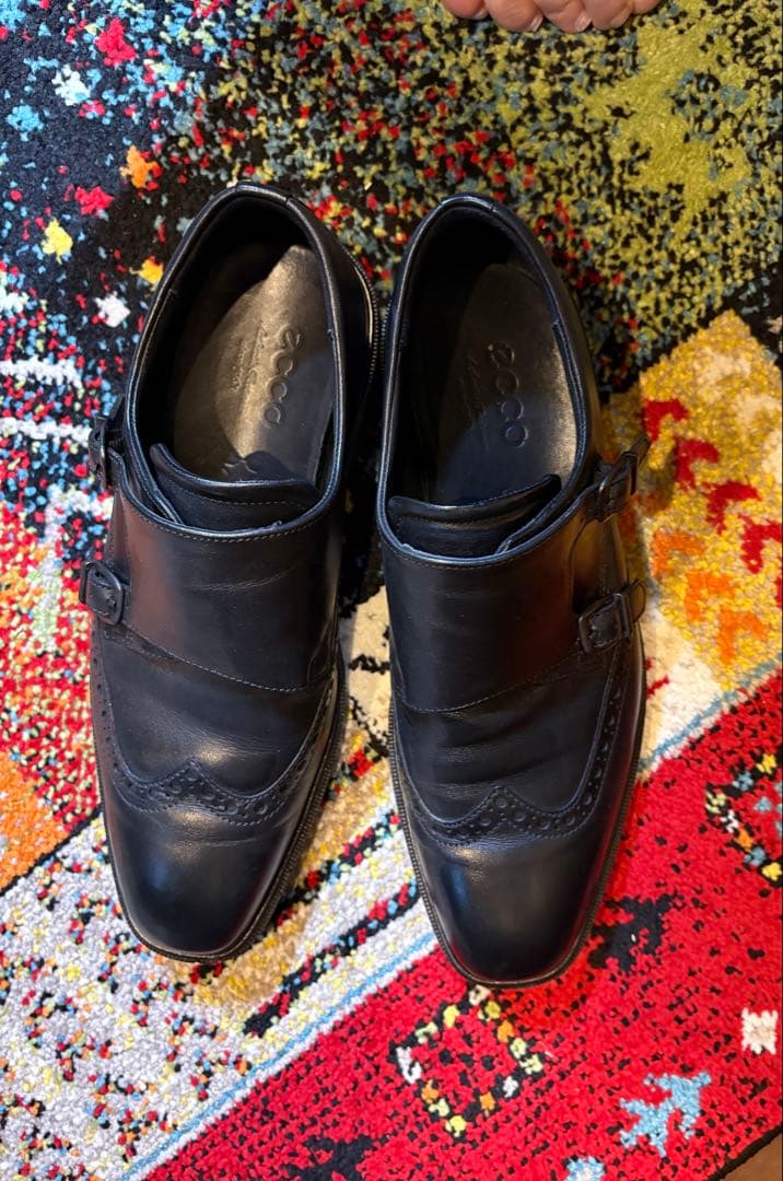 ECCO ブラック ダブルモンクストラップシューズ