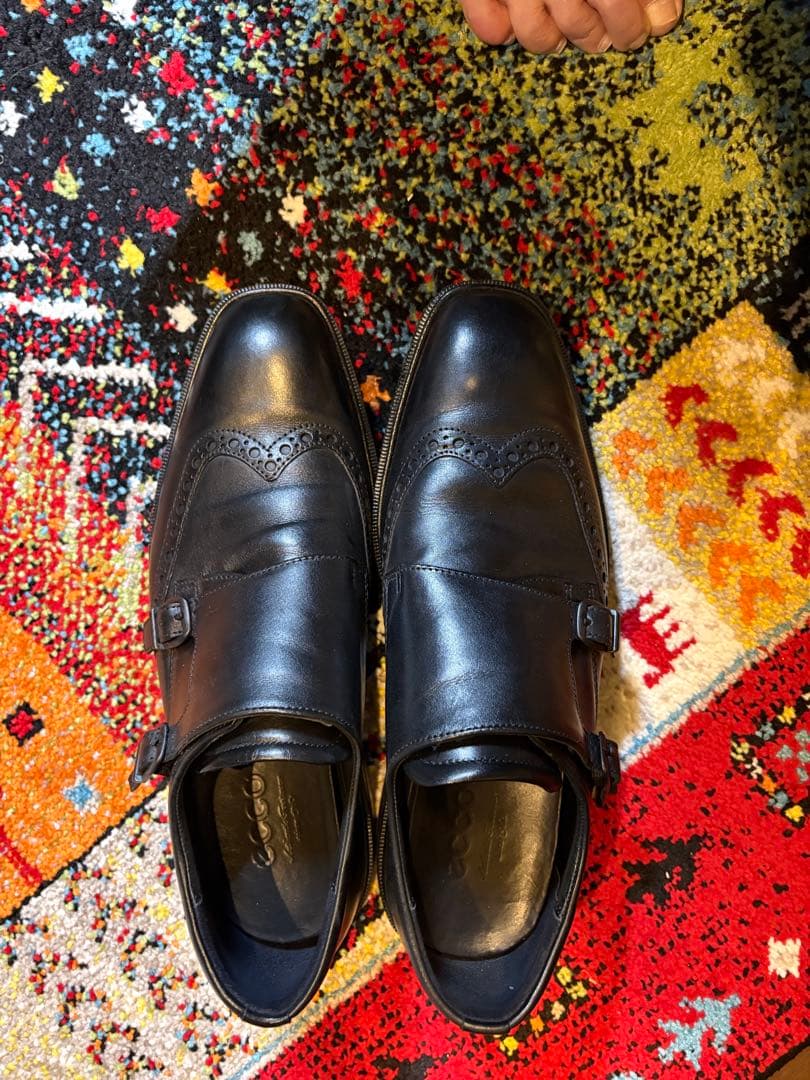 ECCO ブラック ダブルモンクストラップシューズ