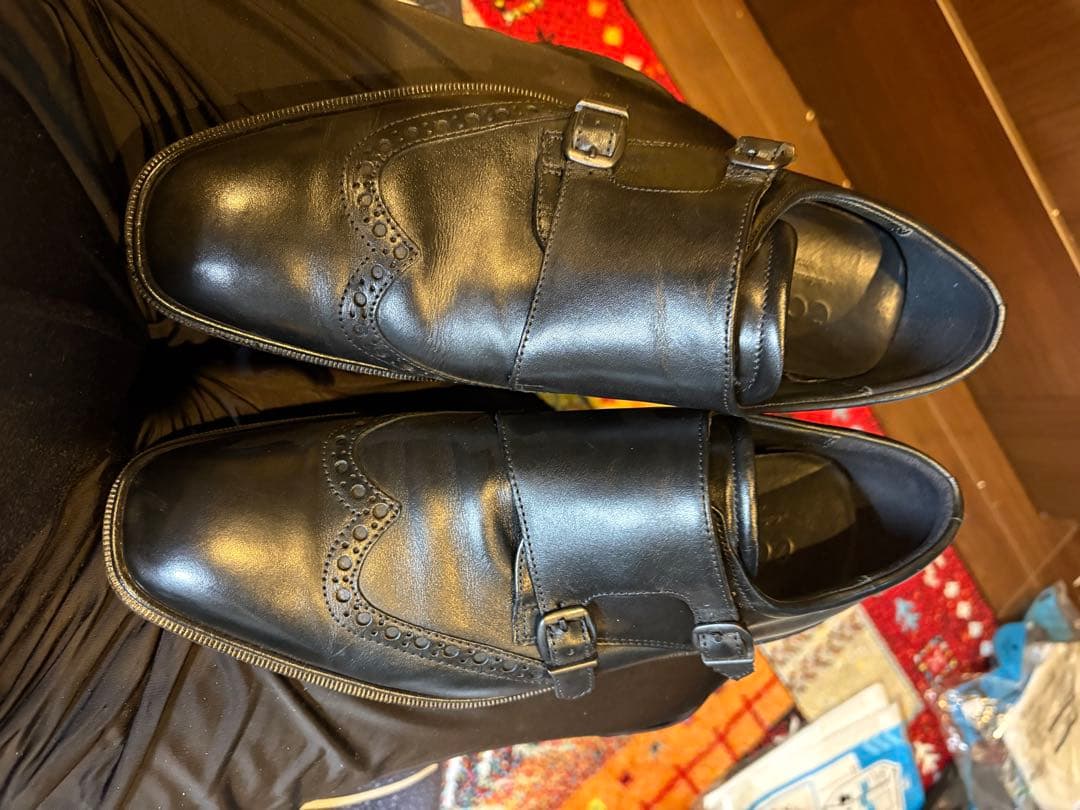 ECCO ブラック ダブルモンクストラップシューズ
