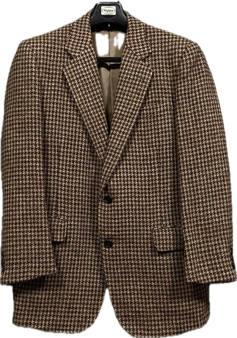 極美 90s ハリスツイード テーラードジャケット 千鳥柄 総柄 AB5 総裏
